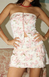 Pink Floral Satin Trim Tube Top