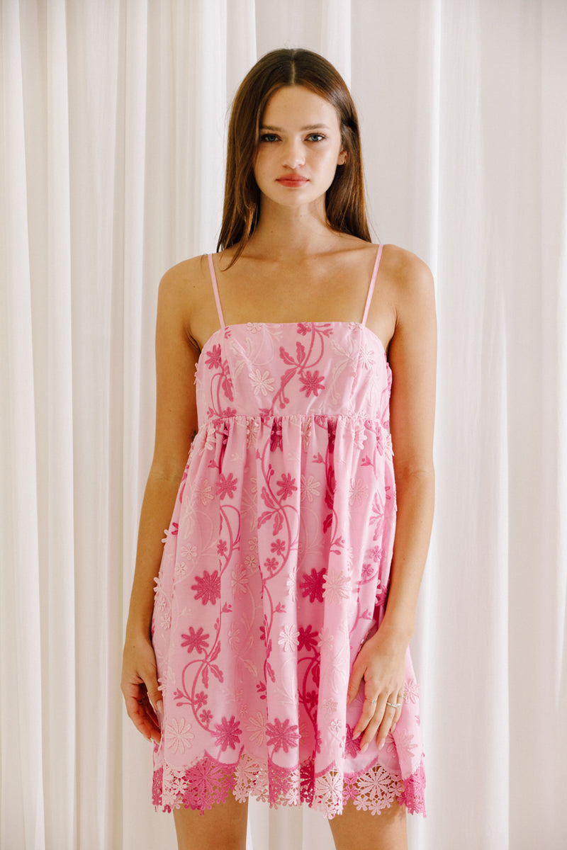 Pink Floral 3D Embellished Short Dress