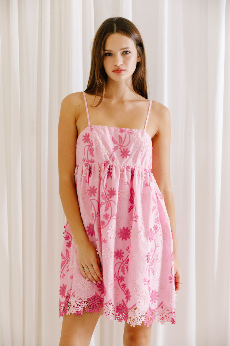 Pink Floral 3D Embellished Short Dress