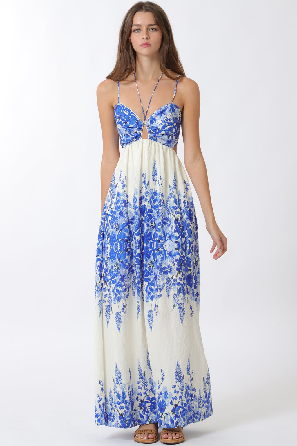 aakaa blue floral dress Aakaa Tahiti Maxi – Flame and Flamingo main image 0