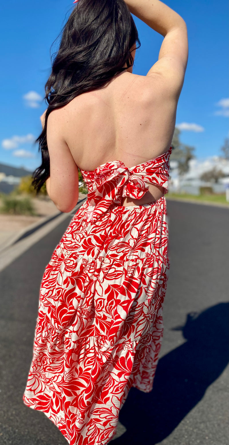 Red and Ivory Tube Tie Back Dress