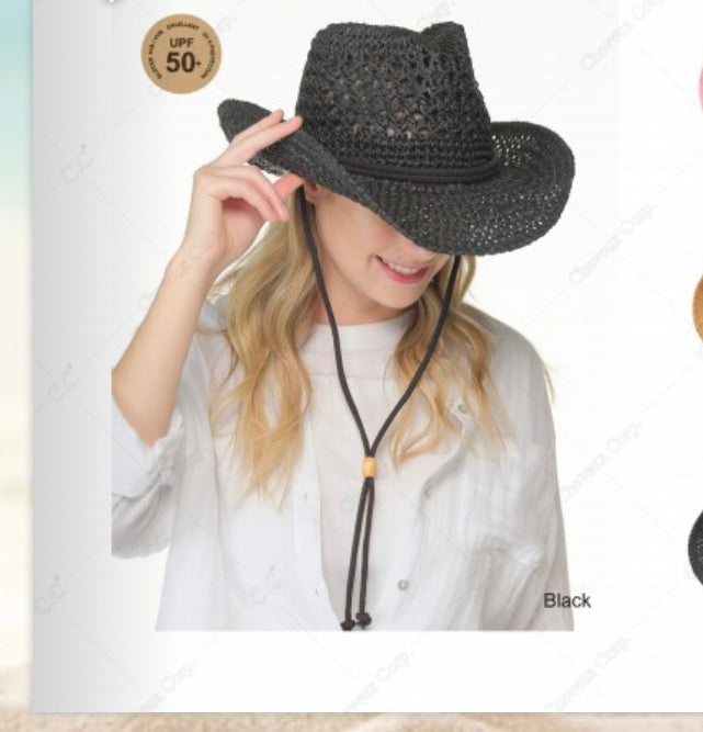 Black Paper Straw Cowboy Hat