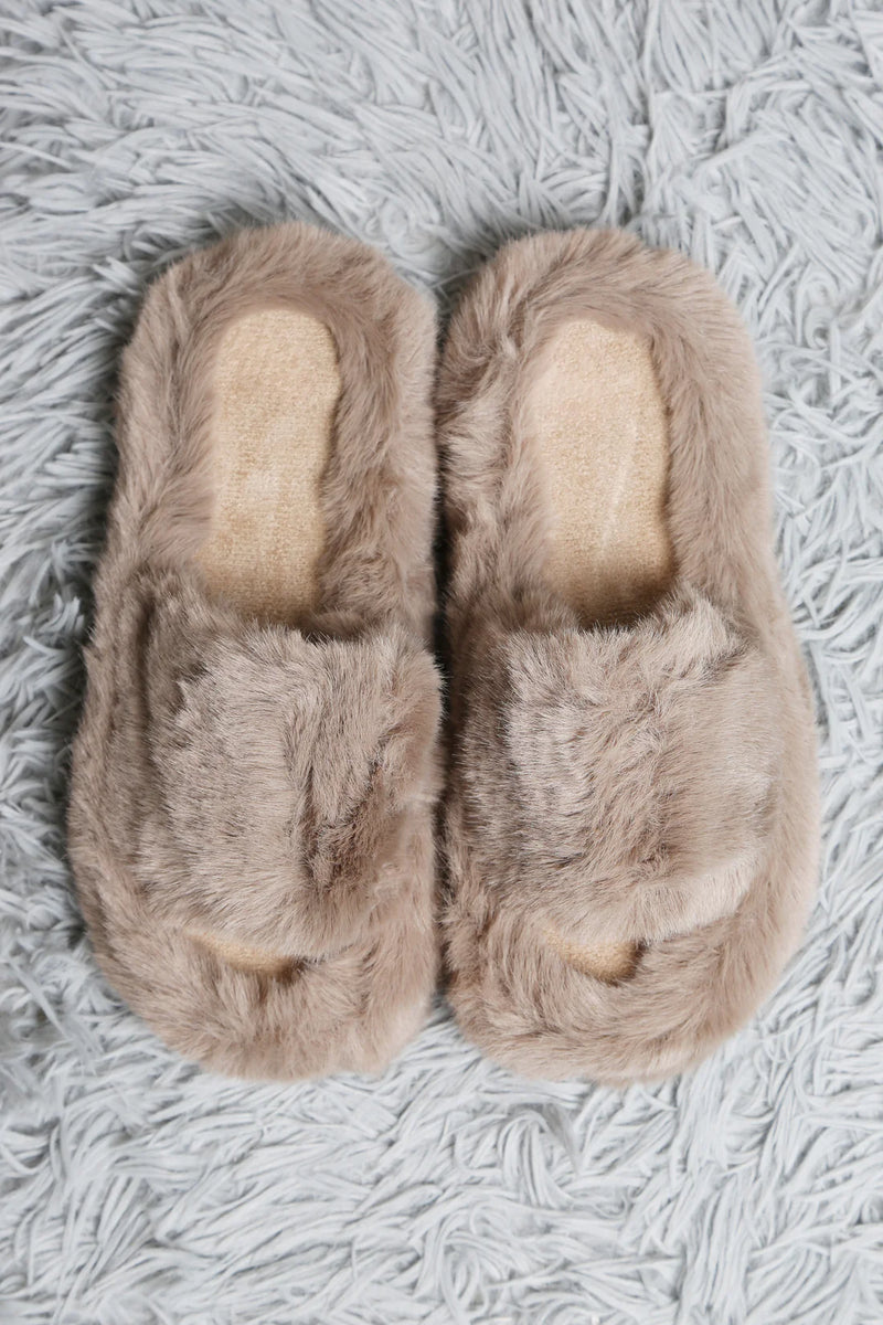 Fuzzy Solid Color Open Toe Slipper