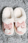 FAUX SUEDE W/ FUZZY BOW & POM-POMS LUXURY SOFT SLIPPERS