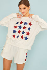 4TH OF JULY Star Patch Long Sleeve Terry Top