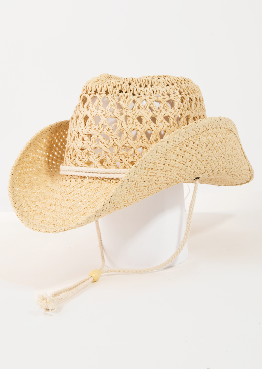 Straw Braided Rope Strap Cowboy Hat