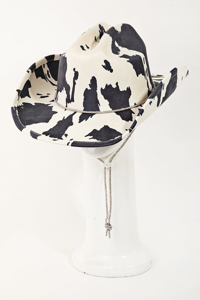 Black and Ivory Cow Print String Cowboy Hat