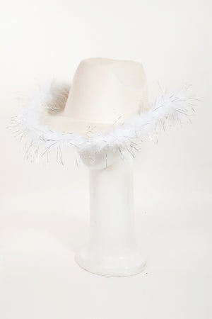 Faux Feather Trim Cowboy Hat