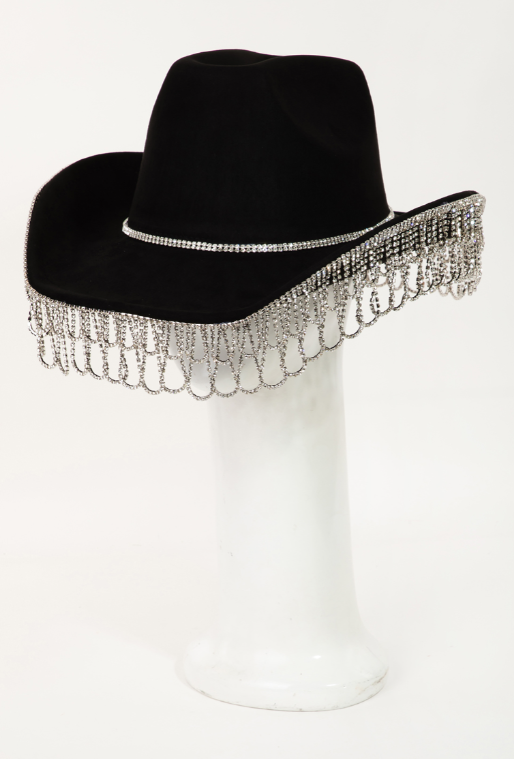 Intricate Rhinestone Curtain Fringe Cowboy Hat