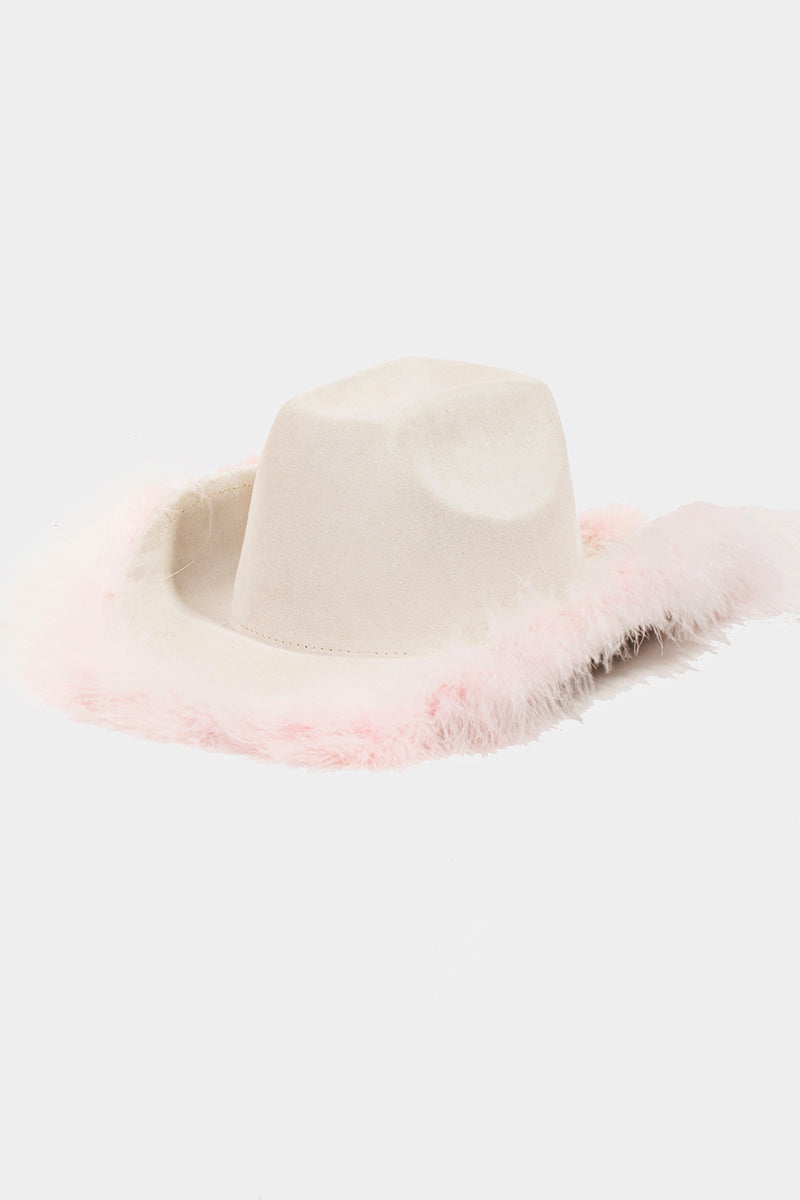White/Pink Feather Western Hat