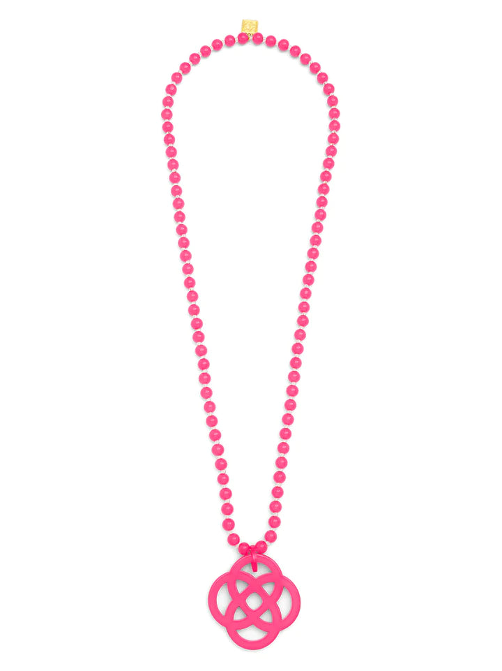 Glass Bead Long Neon Pink Necklace