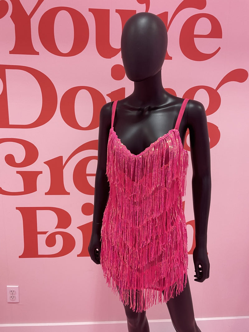 Neon Pink Sequin Fringe Mini Dress SPECIAL OCCASION FINAL SALE