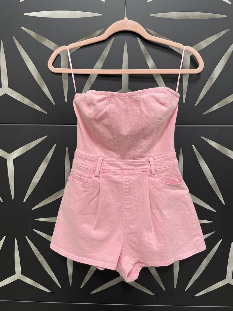 Pink Tube Denim Romper