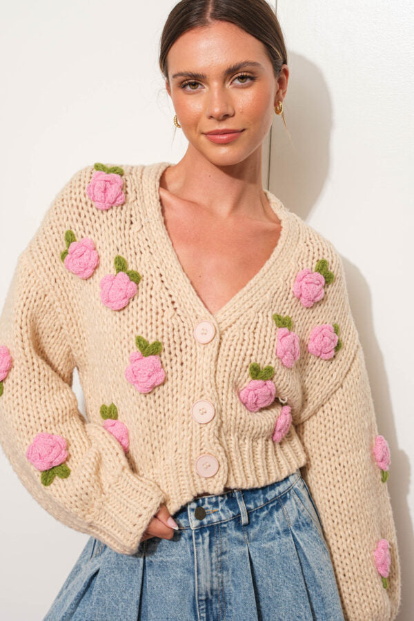 3D Rose Knit Cardigan