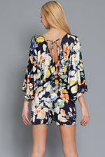 Kimono Sleeve Tie Back Navy Romper