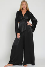 Long Sleeve Tie Front Chest Cut-Out Waisted Jumpsuit