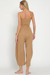 Khaki Tube Smocked Ankle Jumpsuit