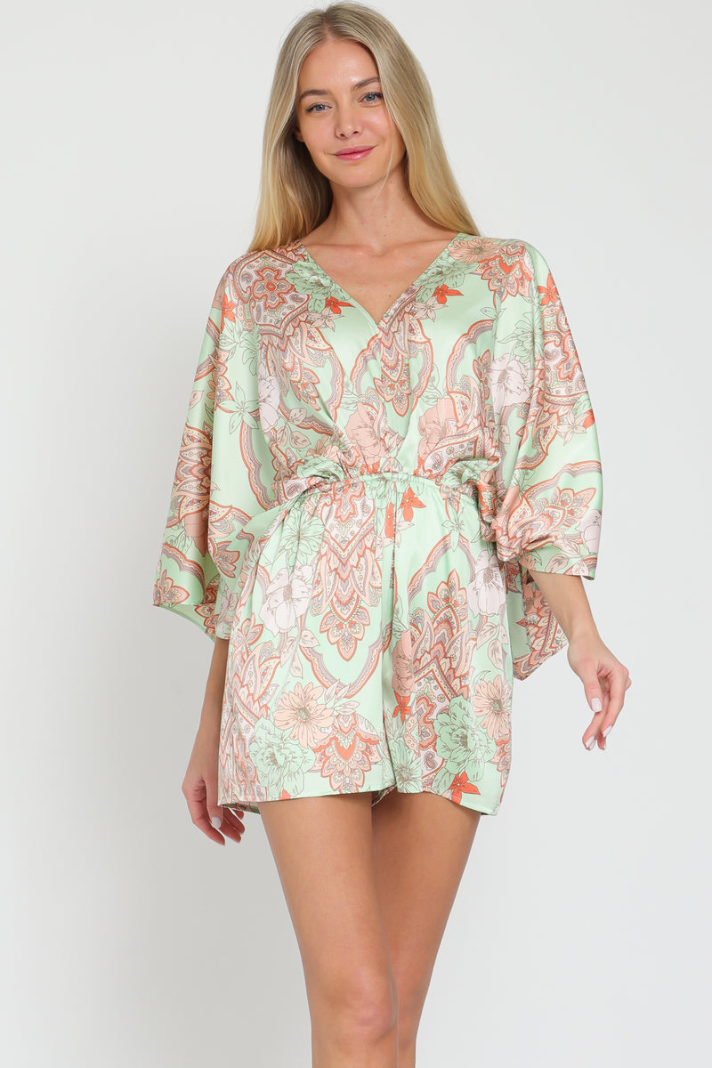 Kimono Sleeve Belted Romper