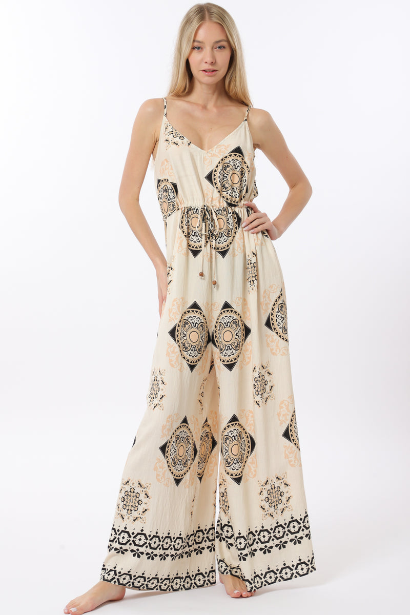 Oatmeal and Black Strappy Jumpsuit