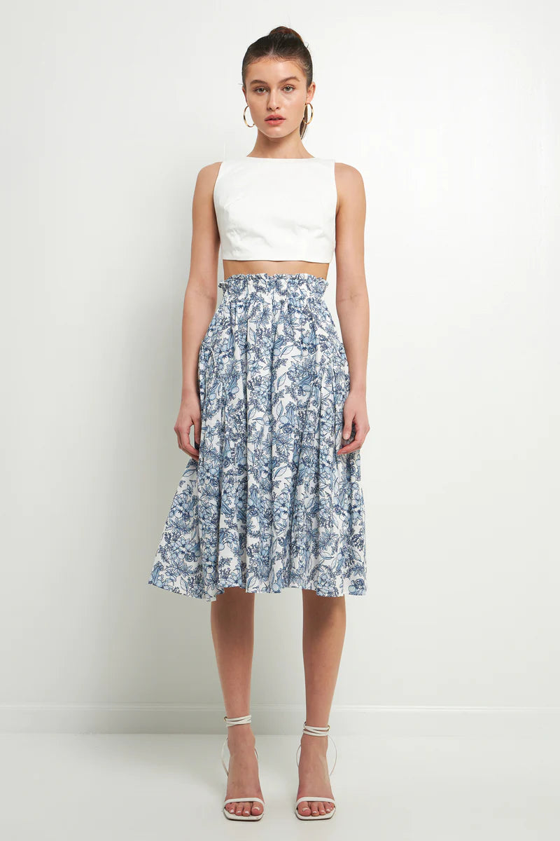 Blue and White Midi Skirt