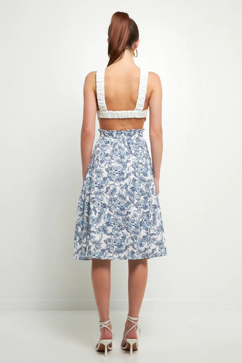 Blue and White Midi Skirt