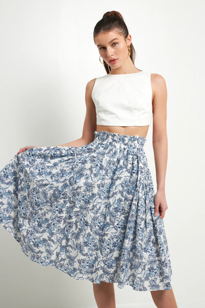Blue and White Midi Skirt