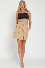 High Waisted Belted Button Down Mini Skirt