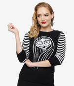 Black Sally 3/4 Sleeve Wide Neck Sweater-DISNEY LICENSED AND TRADEMARKED