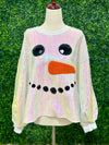 White Sequin Snowman Face Sweatshirt