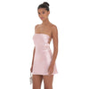 Satin Pearl Open Back Dress in Pink