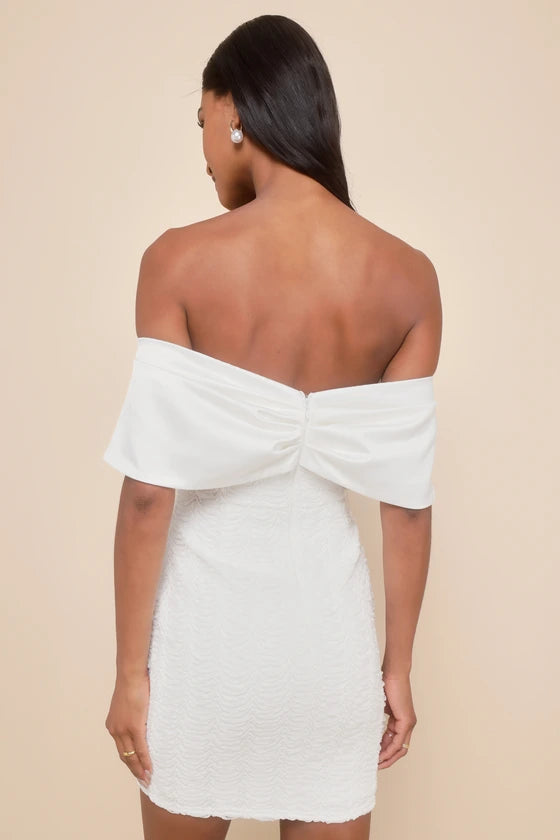 White Lace Off-the Shoulder Bodycon Mini Dress