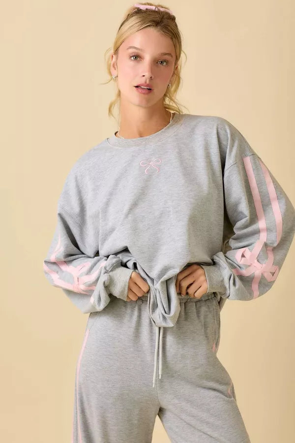 Heather Grey w/Pink Bow SET-SIZES MUST MATCH