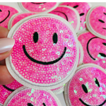 NEON Pink or Yellow Sequin Smiley Face Patch