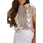 Round Neck Short Sleeves Bow Knot Knit Vest