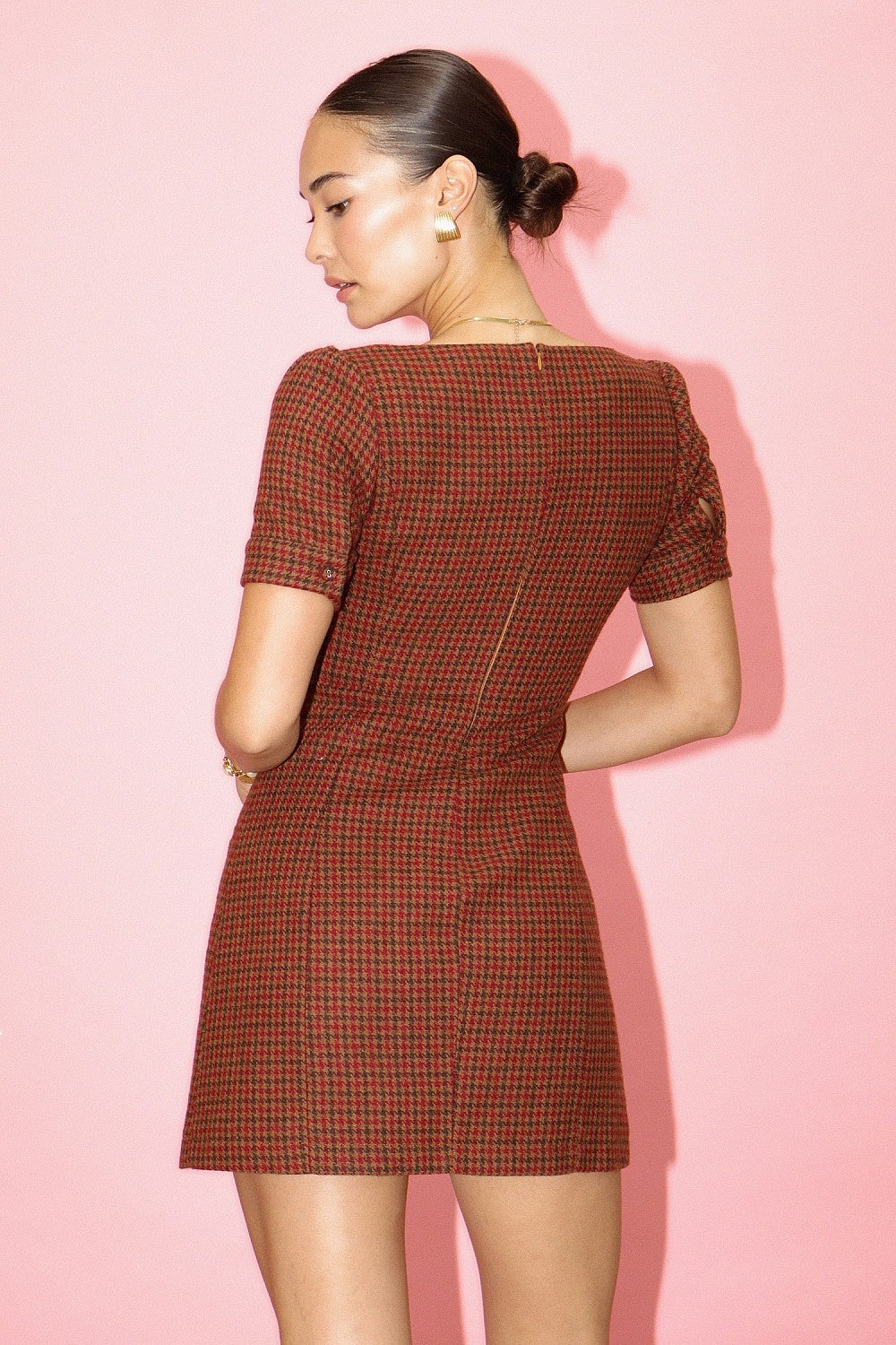 Houndstooth Square Neck Mini Dress