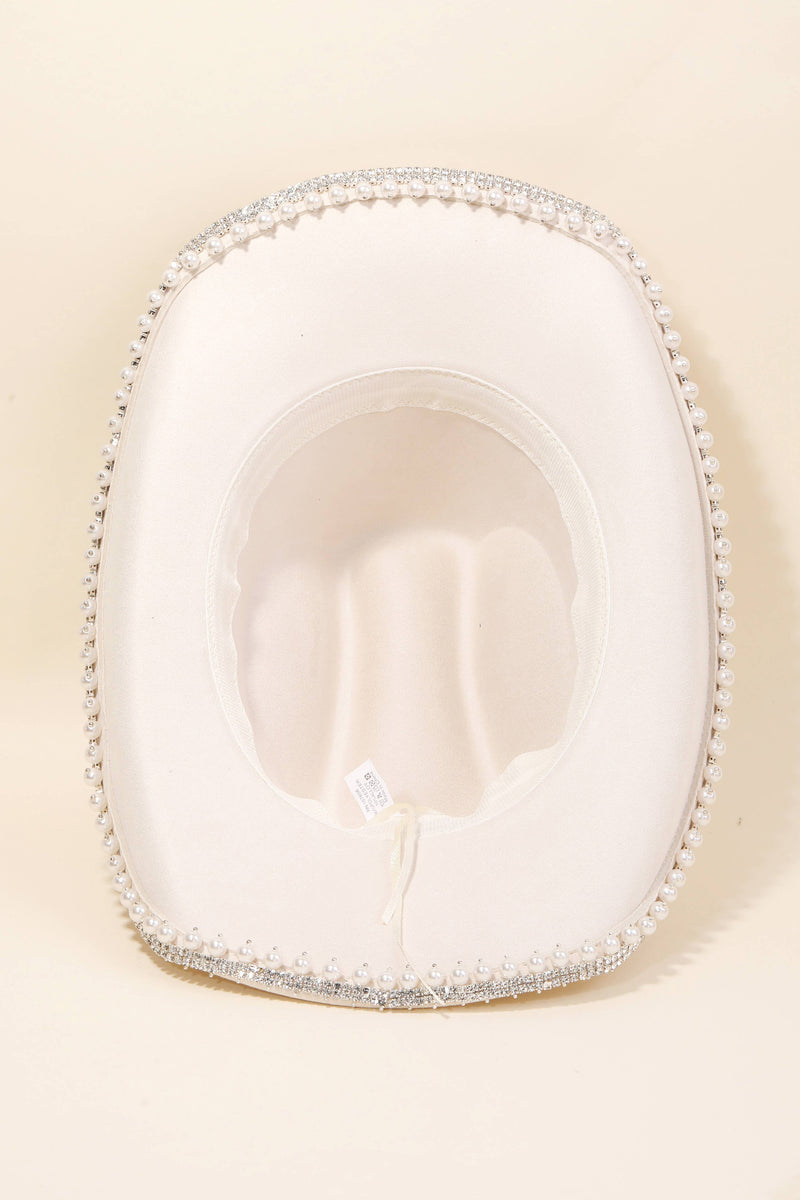 Rhinestone Pearl Trim Cowboy Hat