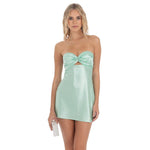 Satin Strapless Twist Cutout Dress in Mint Green