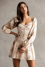 Beige Floral Vintage Rose Shortie Dress