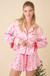 Pink Christmas Pajama Set with Red Trim – Holiday Loungewear