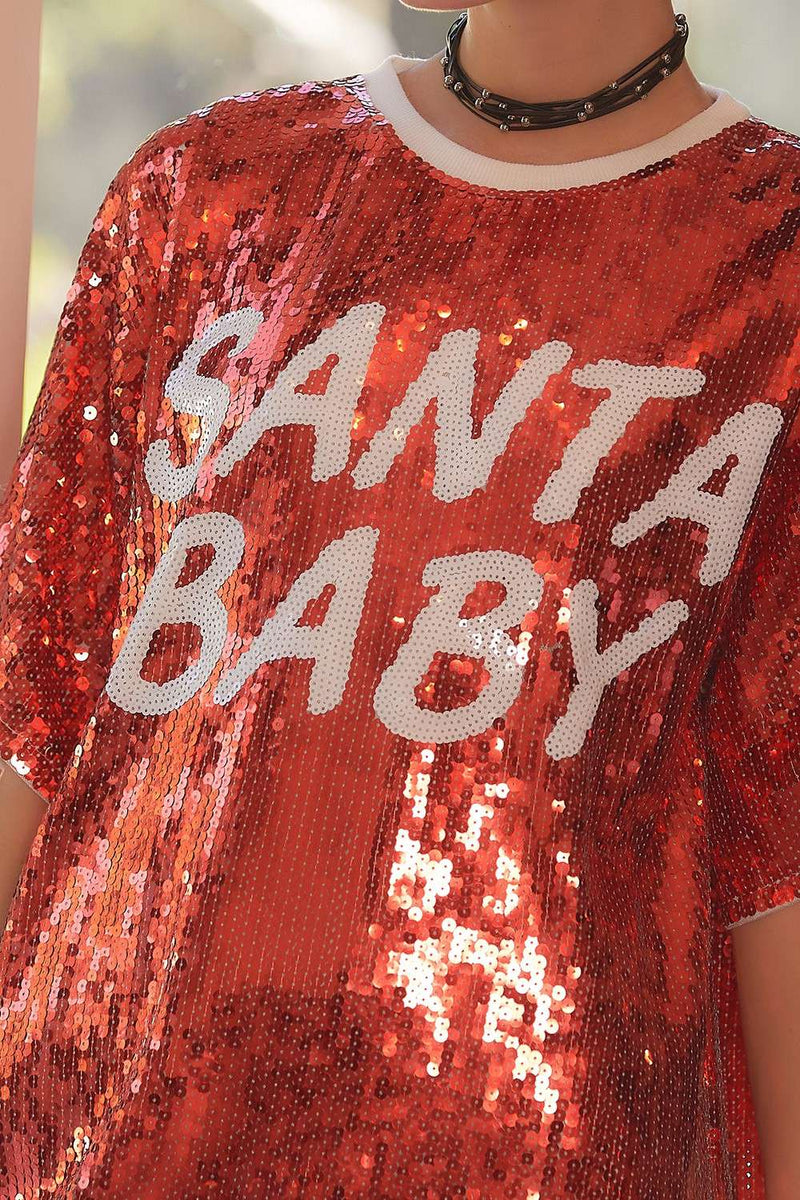 Santa Baby Tunic Dress-Red Sequins