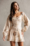 Beige Floral Vintage Rose Shortie Dress
