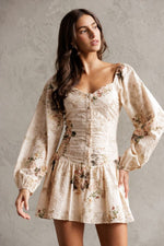 Beige Floral Vintage Rose Shortie Dress
