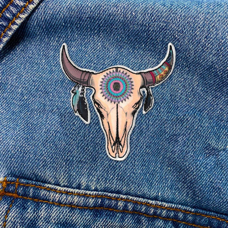 Longhorn Patch - Iron On Patch | Boho Tribal Steer Cow Skull