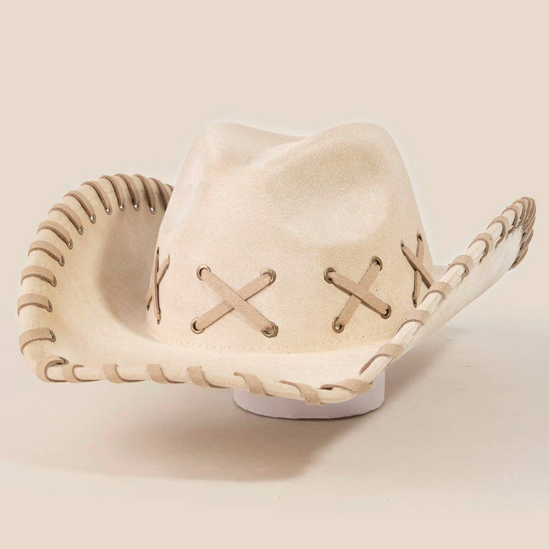 Braided Brim Faux Suede Cowboy Hat