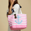 Terry Stripe Print and Anchor Patched Large Size Beach Tote