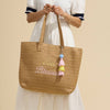 Sea Blessed Embroidered Raffia Tote Bag with Tassel Charm