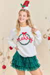 Merry Wreath Knit Sweater with Red Bow – Holiday Pullover