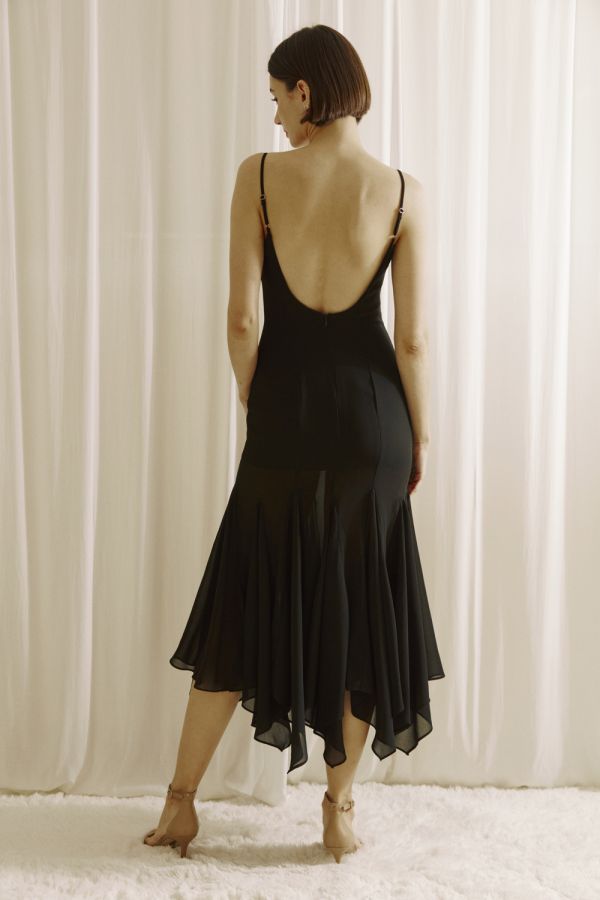 Black Midi Spaghetti Strap Dress