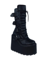 Dune Moto Black Wedge Boot