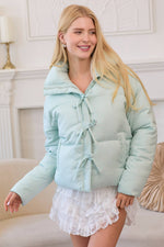 Puffer Jacket With Ribbon Bow Tie Detail